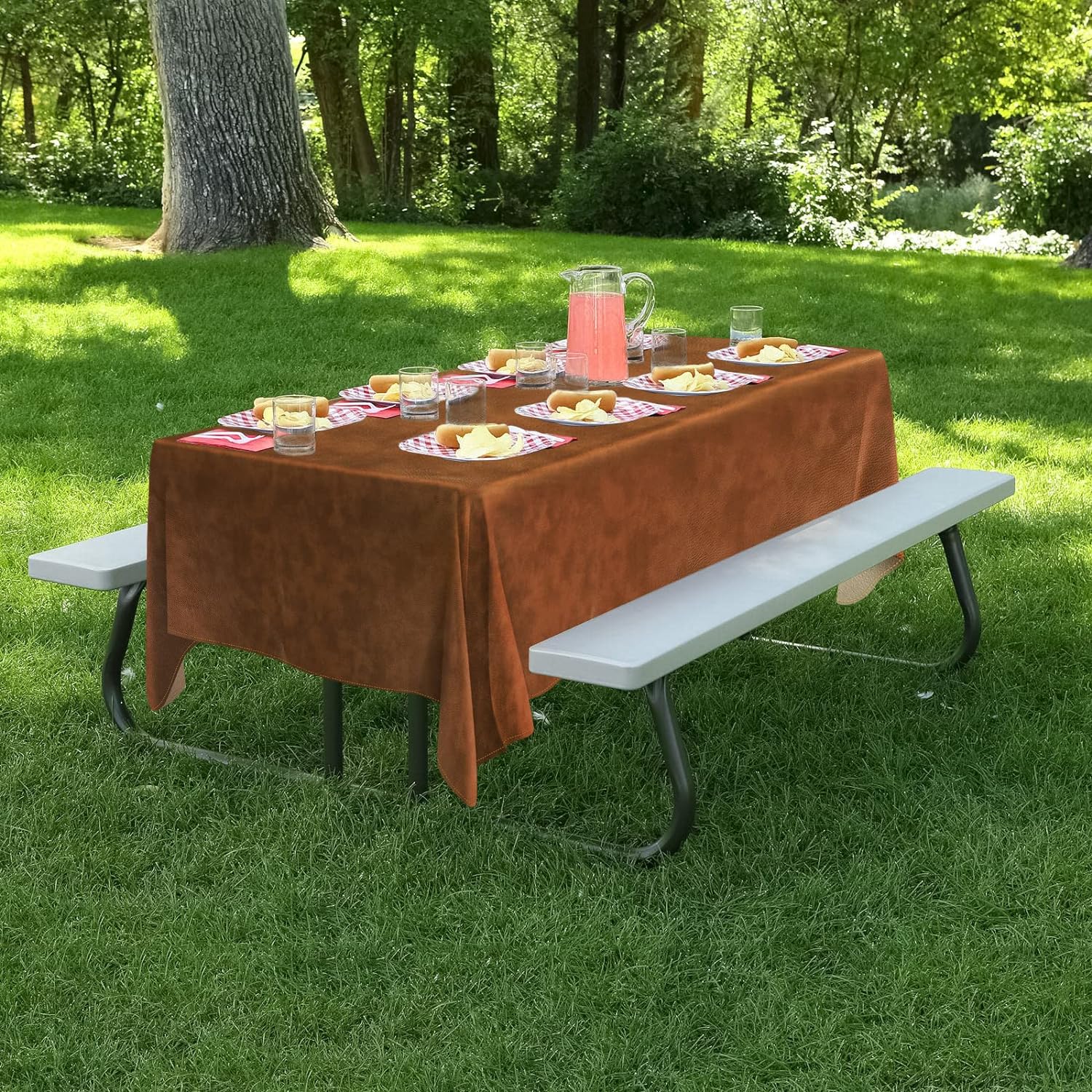 Linkidea Vegan Leather Table Cloth, Outdoor Camping Table Cover, 85" x 55" Wipeable Rectangle Dining Table Pads Protector for Coffee Table, Dining Room Table 24Hr Smart